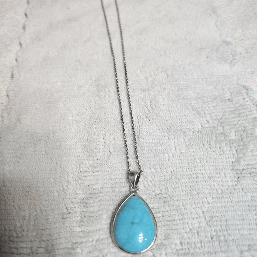 Turquoise Teardrop Necklace with Silver Chain